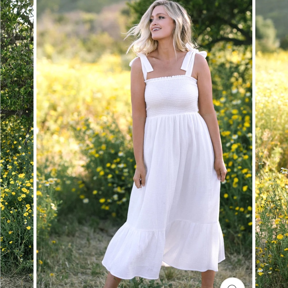 Small Off White Smocked Midi Dress - Matching Mommy & Mini - Mama & Mini